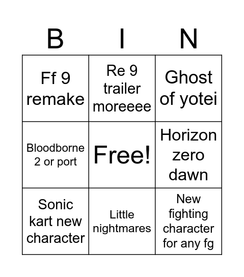 Untitled Bingo Card