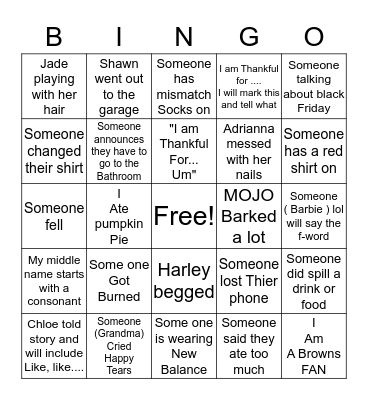Thanksgiving Bingo  Bingo Card
