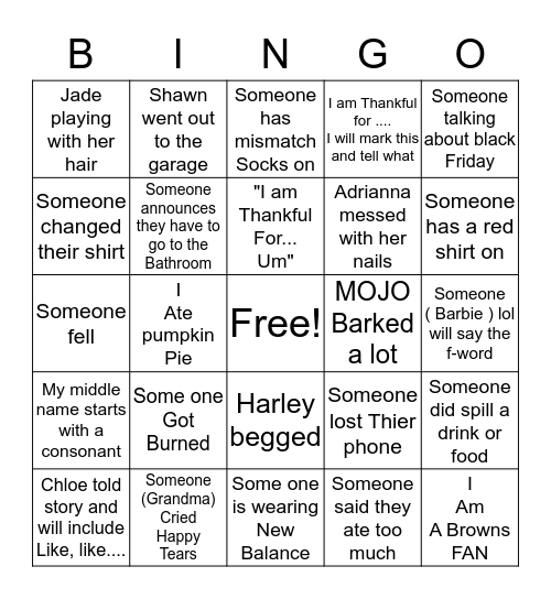 Thanksgiving Bingo  Bingo Card