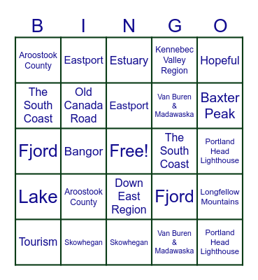 Maine Land Regions 🌲 Bingo Card
