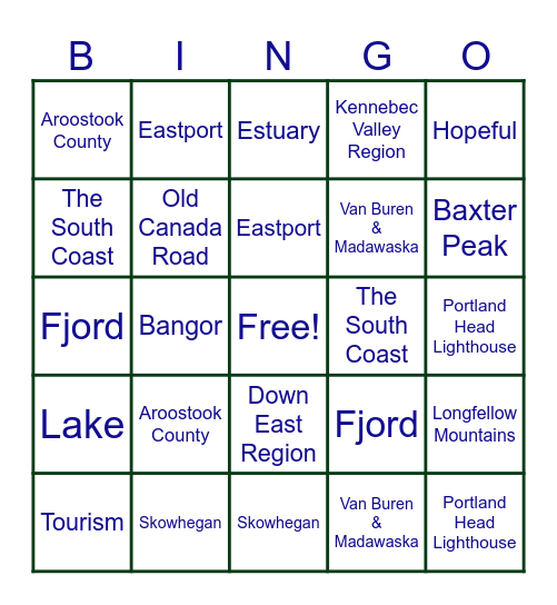 Maine Land Regions 🌲 Bingo Card