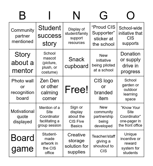 CIS Bingo Card