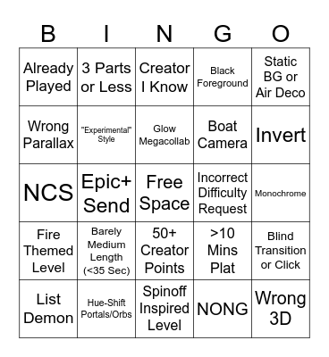 Level Request Bingo Card