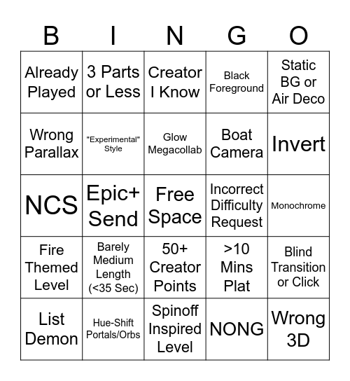 Level Request Bingo Card