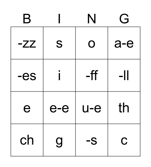 Vowels and Multi-Sound Consonants Bingo Card