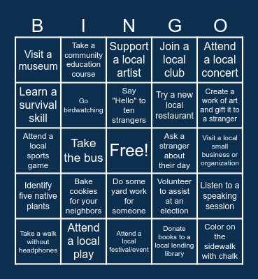 Community Street Initiative BINGO Card