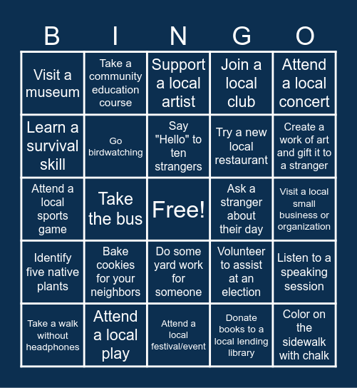 Community Street Initiative BINGO Card