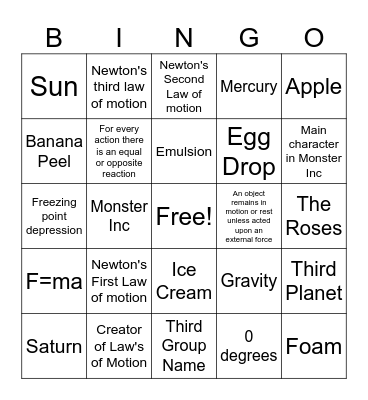 Science Review Bingo Card