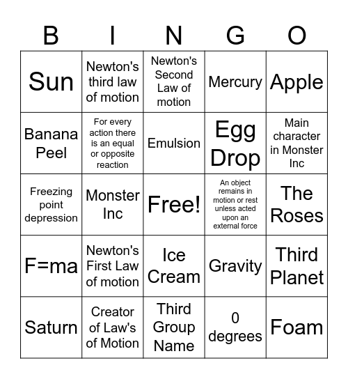 Science Review Bingo Card