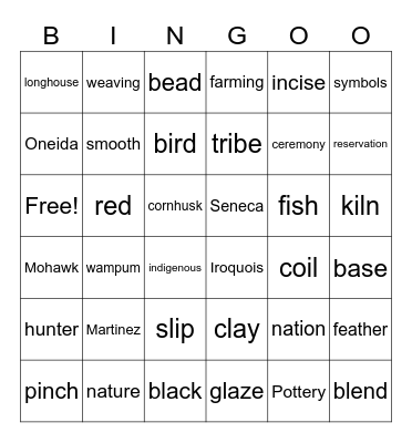 Pottery Bingo Card