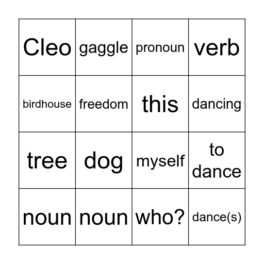 Verbs, Nouns, and Pronouns. Oh, My! Bingo Card