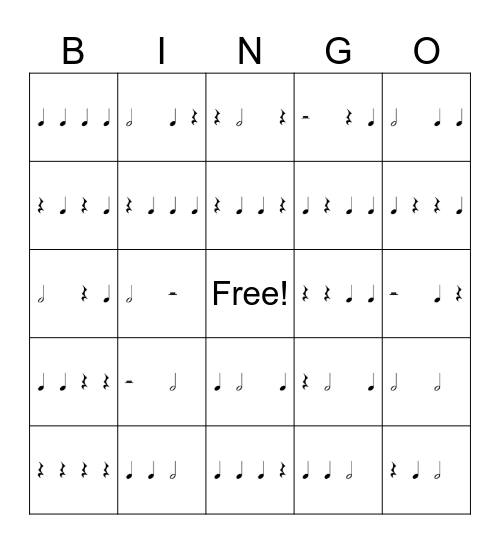 Rhythm Bingo Card