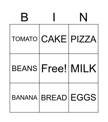 BINGO TIME: FOODS!! Bingo Card