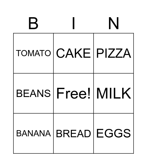 BINGO TIME: FOODS!! Bingo Card