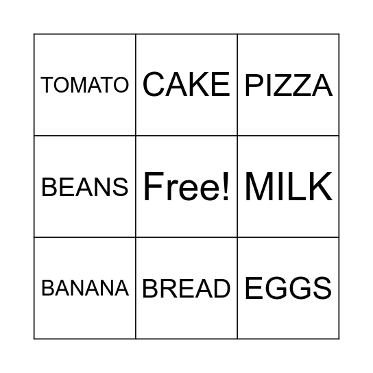 BINGO TIME: FOODS!! Bingo Card