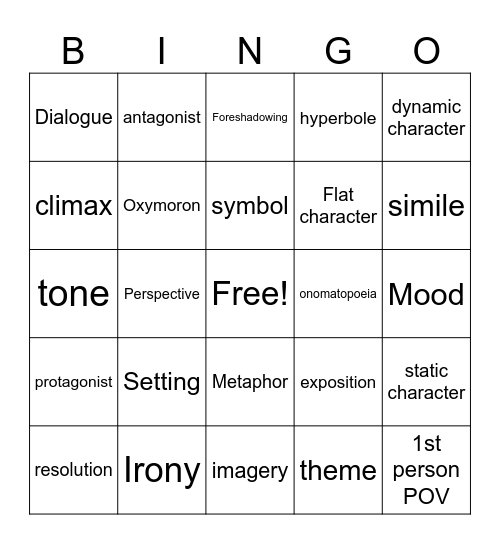 Literary Devices Bingo Card