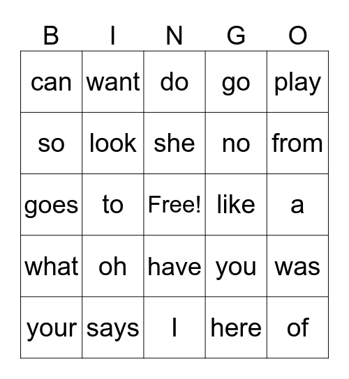 Sight Words- Unit 1 Bingo Card