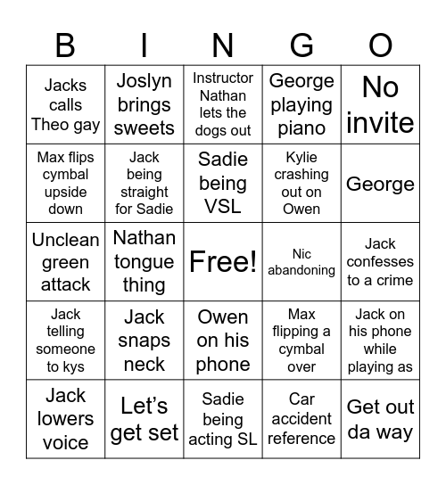 Front Bingo Card