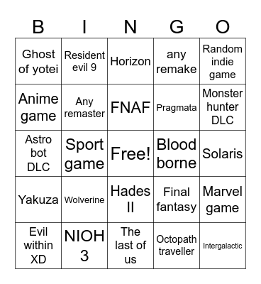 STATE OF PLAY Bingo Card