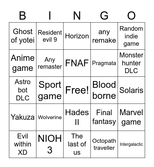 STATE OF PLAY Bingo Card