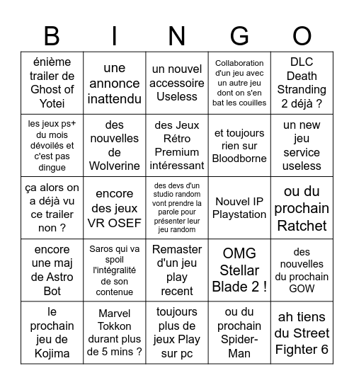 Bingo State of Play Bingo Card