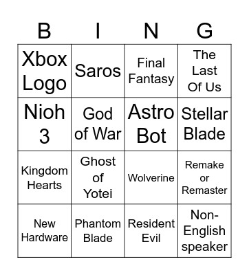 State of Play Bingo Card