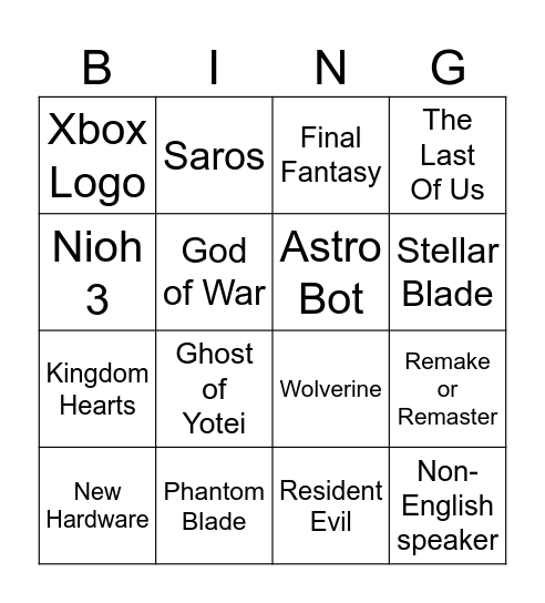 State of Play Bingo Card