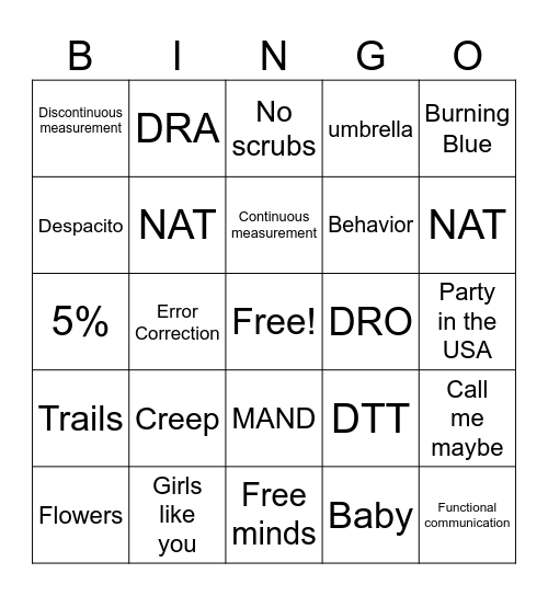 Music & ABA Bingo Card