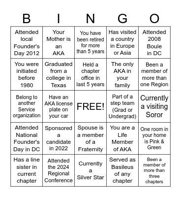 ALPHA KAPPA ALPHA SORORITY Bingo Card