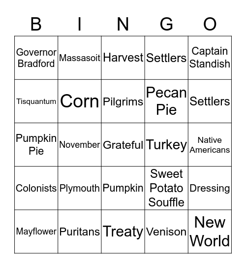 Thanksgiving Bingo Card