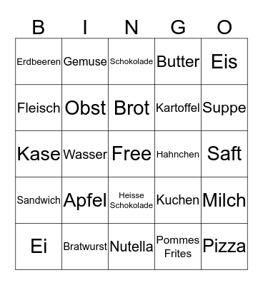 Deutsch Essen Bingo Card