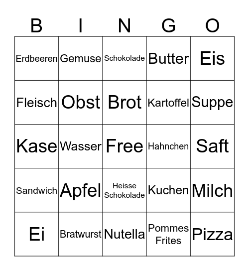 Deutsch Essen Bingo Card