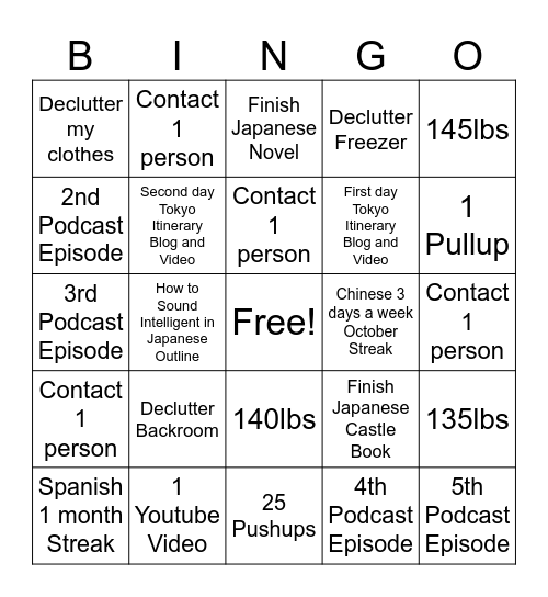 2025 Remainder Bingo Card