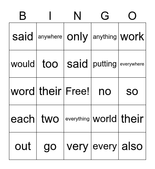 step 2 HFW bingo - version 2 Bingo Card