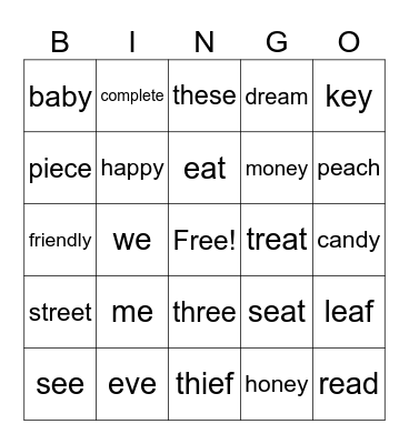 Long E Patterns Bingo Card