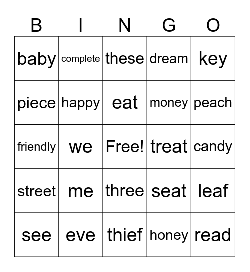 Long E Patterns Bingo Card