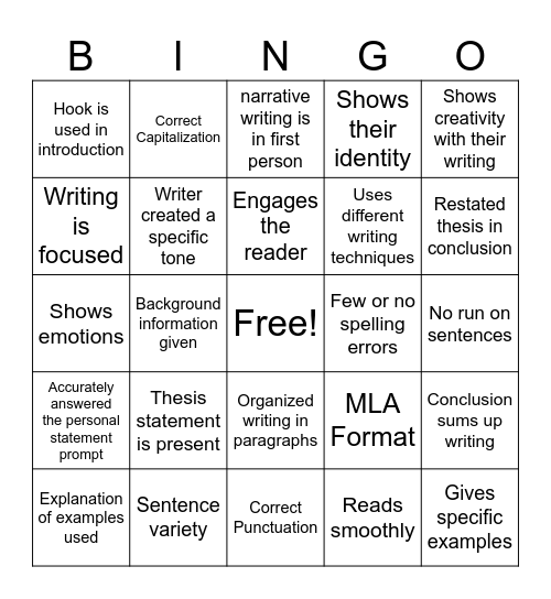 Untitled Bingo Card