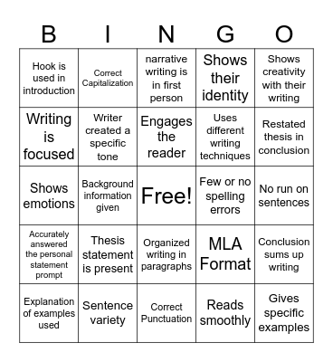 Peer Review Practice Bingo Card