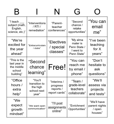 Untitled Bingo Card