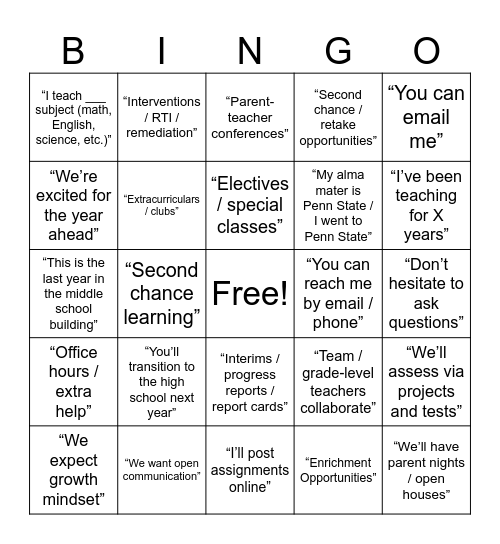 Untitled Bingo Card