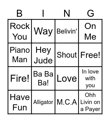 Theme Songs Bingo Card
