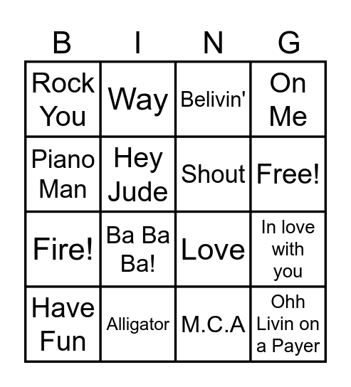 Theme Songs Bingo Card