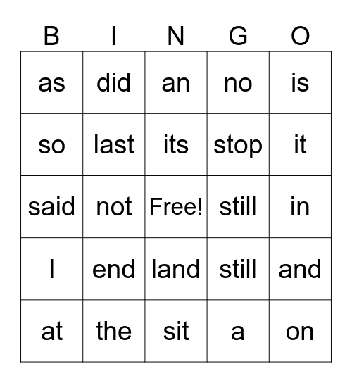 L6 - L14 High Frequency Words Bingo Card