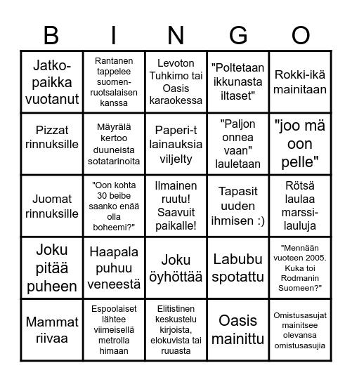 Haapala, Rötsä, Mäyrälä- synttäribingo Card