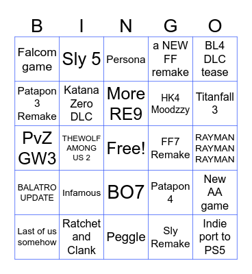 State of Play Bingo Card