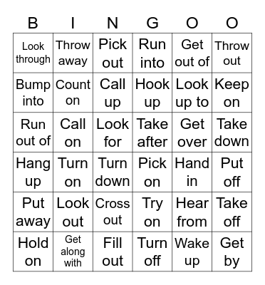 Phrasal Verbs Bingo Card
