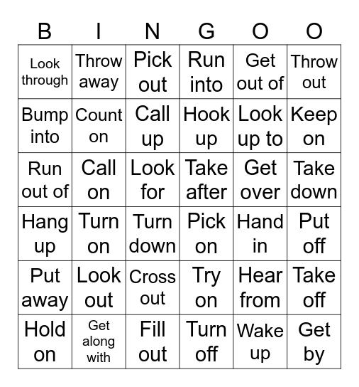 Phrasal Verbs Bingo Card