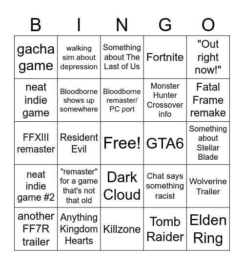 State of Play Bingo Card