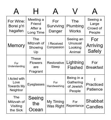 100 Blessings Every Day Bingo Card