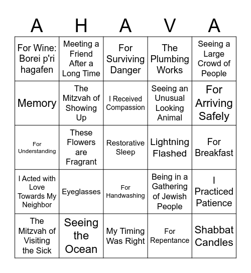 100 Blessings Every Day Bingo Card